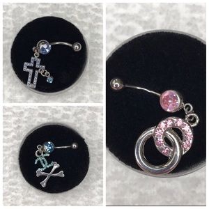 Bundle of 3 Belly Button Stud Rings With Box New